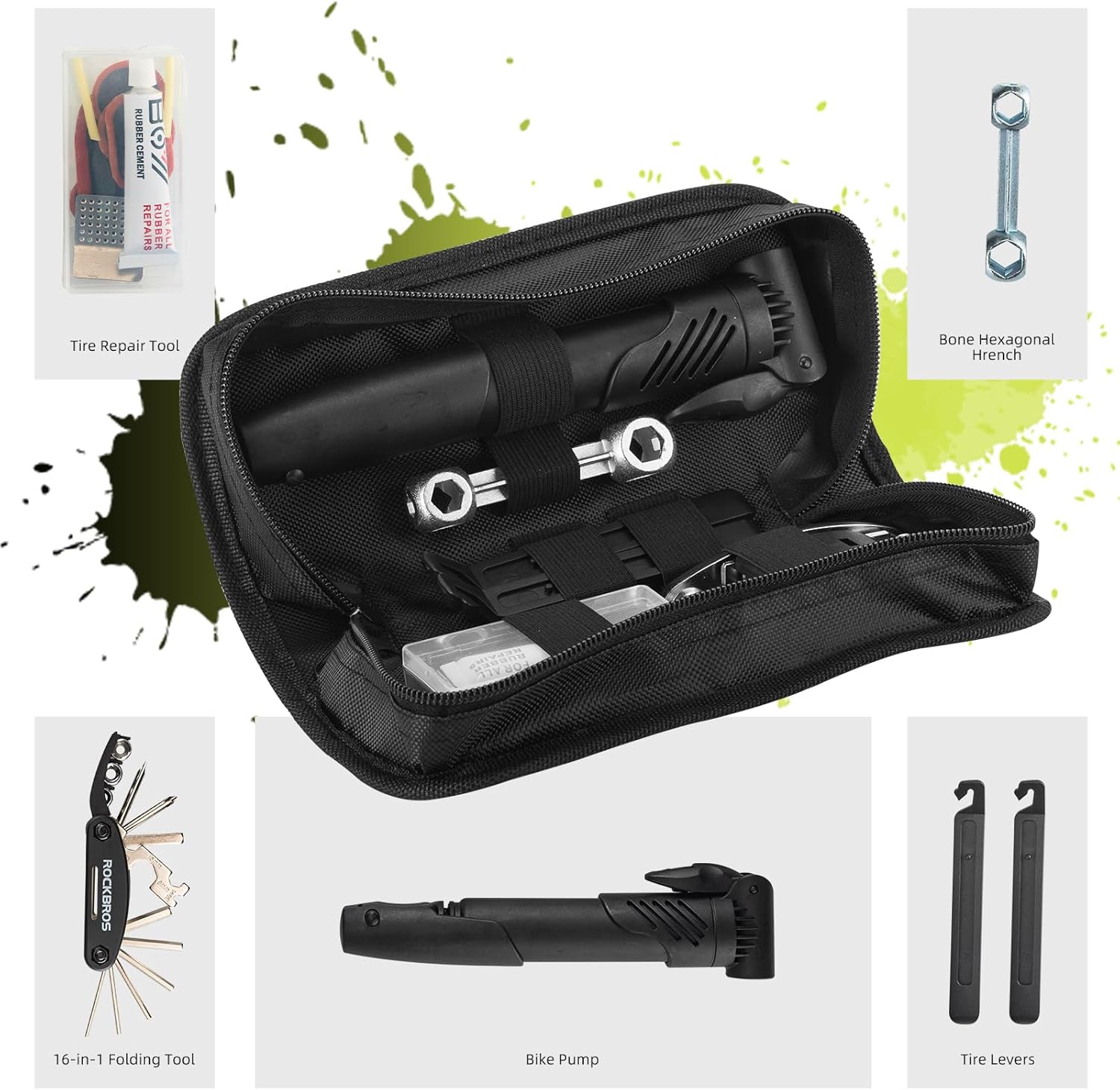 ROCKBROS Bicycle Bike Tire Repair Multi-Tool Kit With Frame Bag