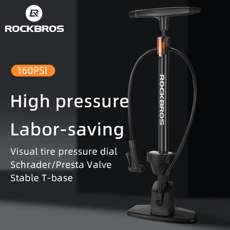 ROCKBROS Bicycle Floor Pump with Gauge 160 PSI High Pressure Tyre Inflator Schrader/Presta Valve For Bike Motorcycle Basketball