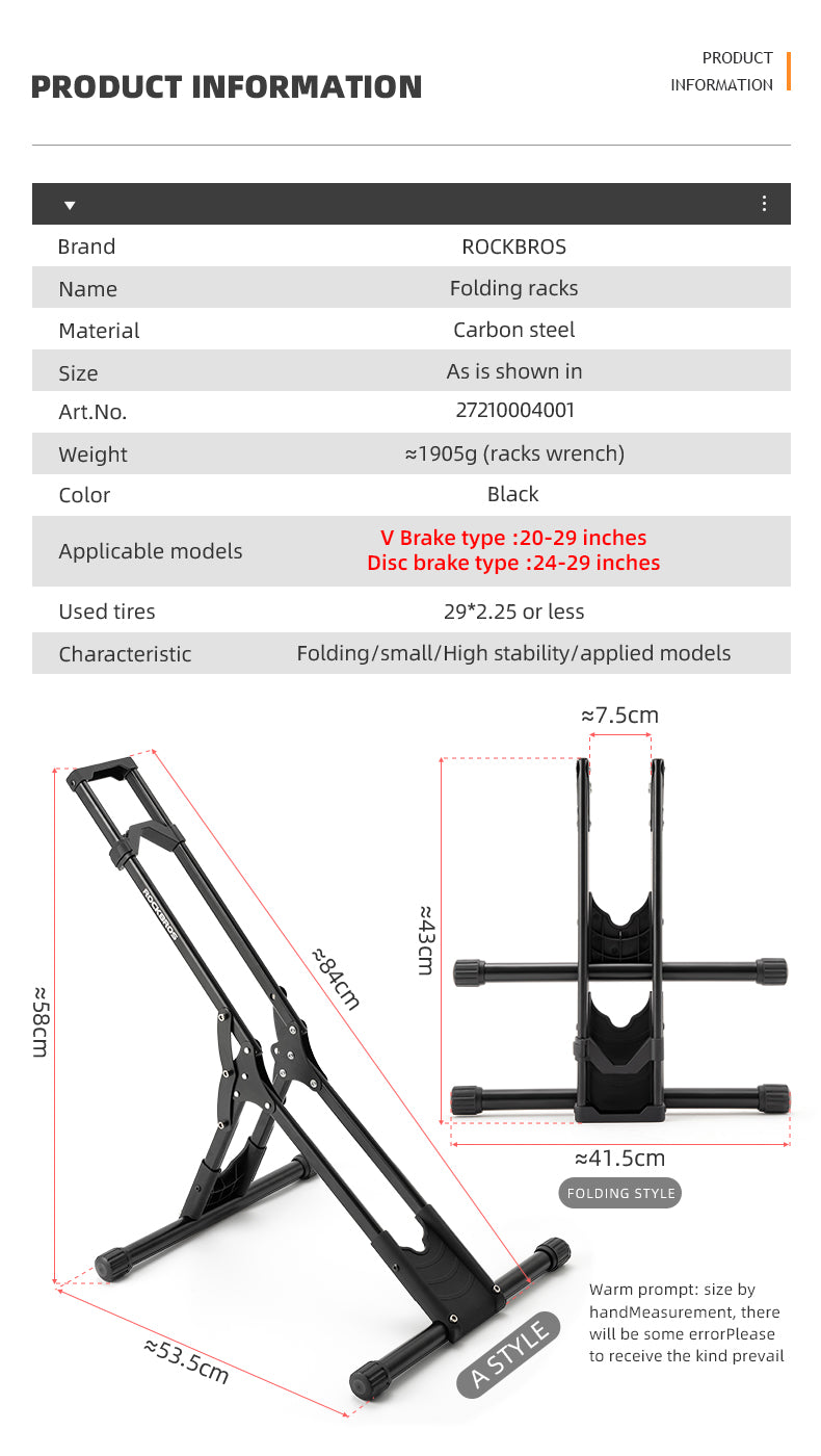 ROCKBROS Carbon Steel Folding Bike Stand