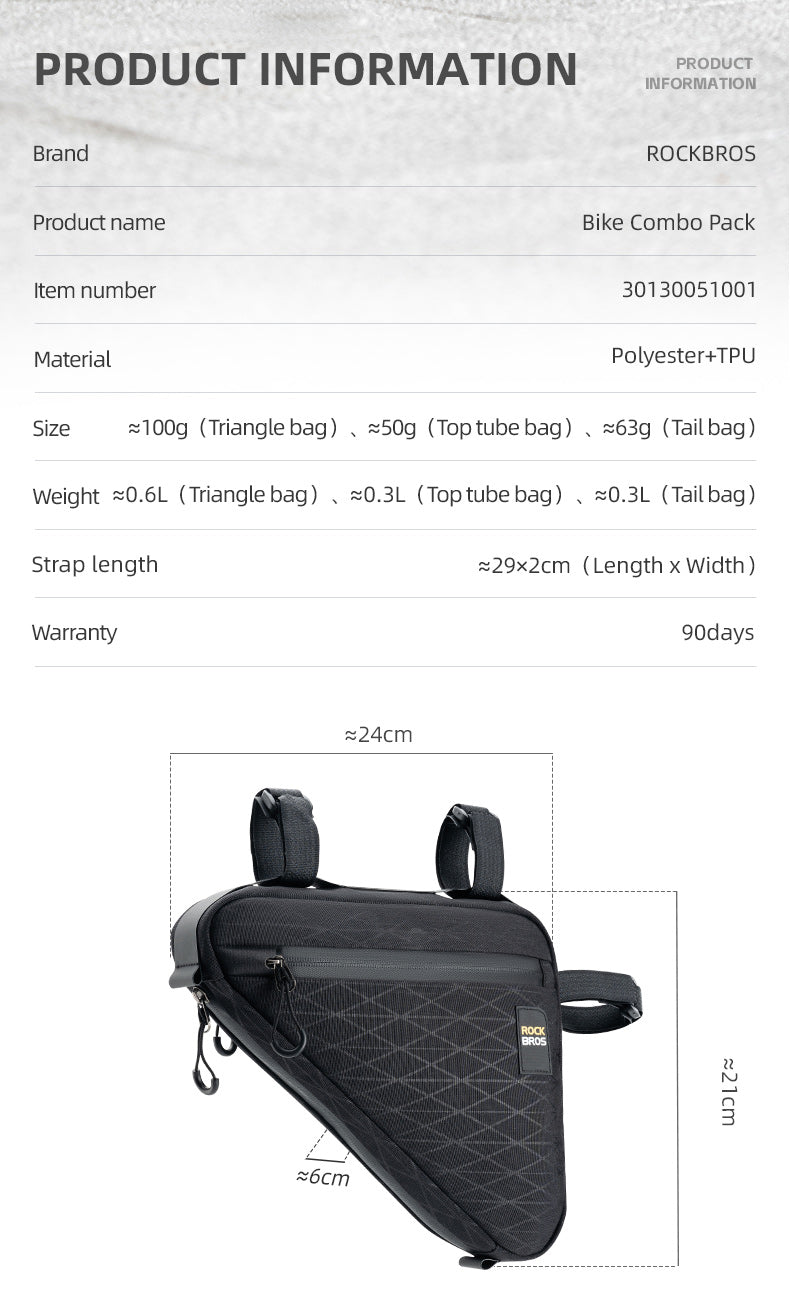 ROCKBROS Bicycle Combination Bags Set Cycling Top Tube/Triangle/Saddle Bags Set