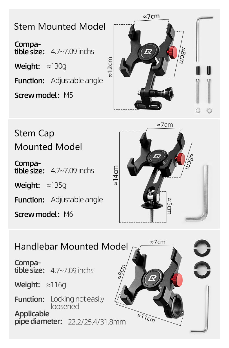 ROCKBROS Bicycle Bike Handlebar Phone Holder Mount Aluminum Alloy Adjustable