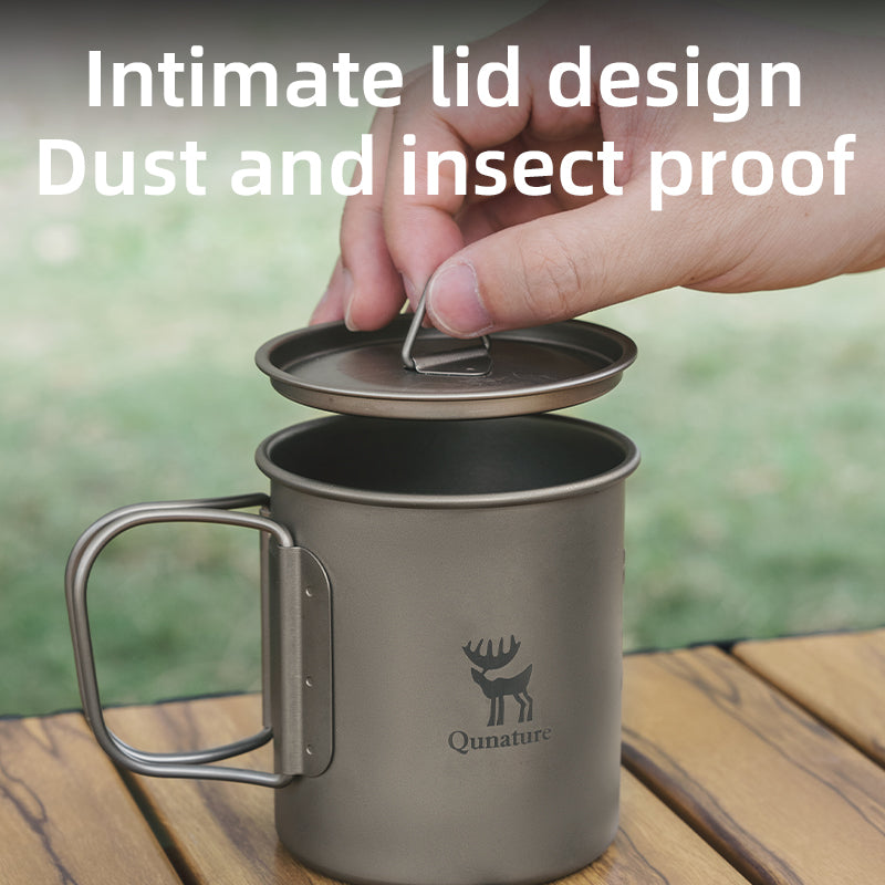 Qunature Pure Titanium Water Drink Cup 375ML Outdoor Camping Picnic Ultralight