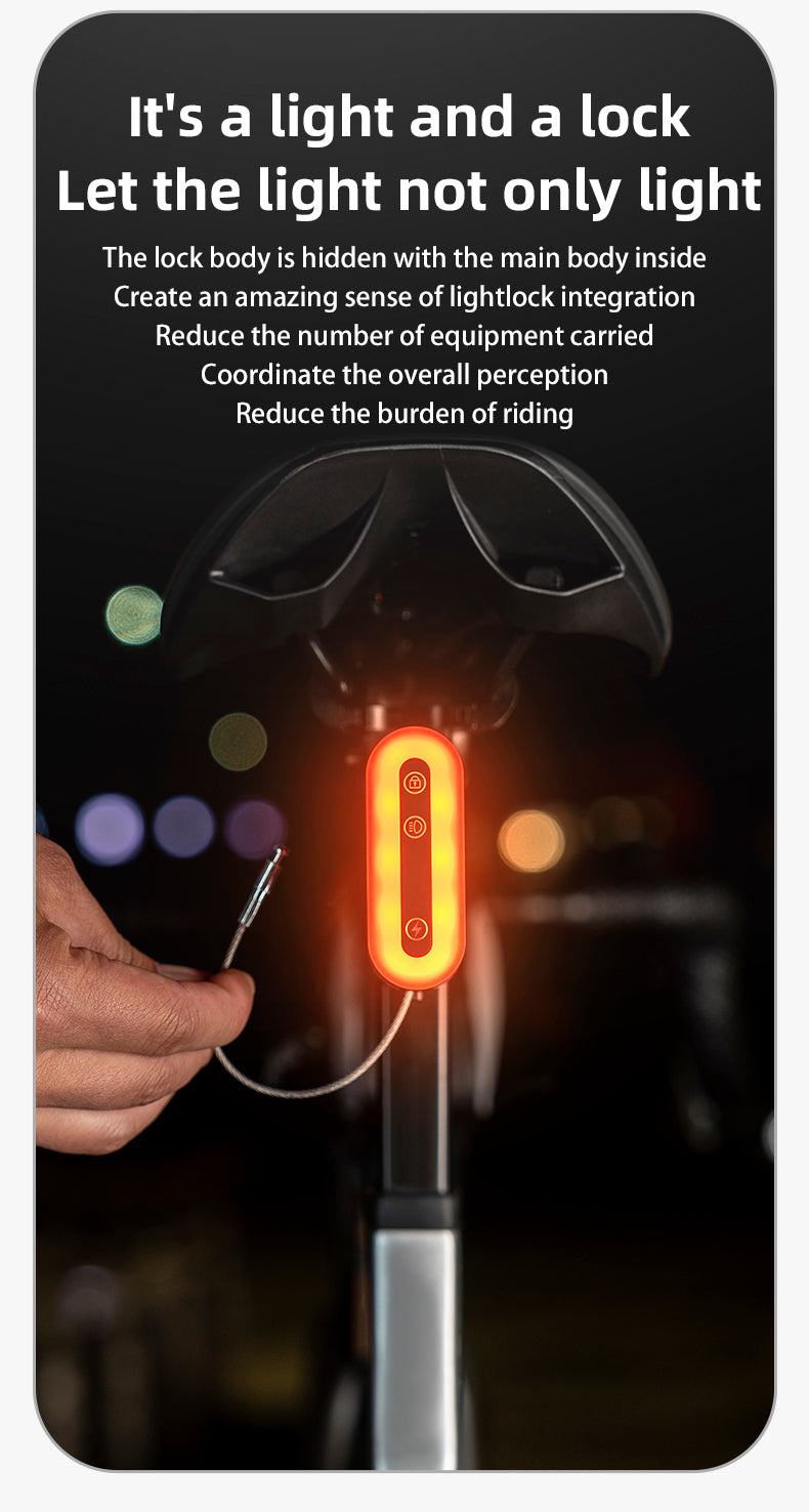 ROCKBROS Smart Bluetooth Bike Lock Light Brake Sensing Saddle Taillight USB-C IPX6 Waterproof