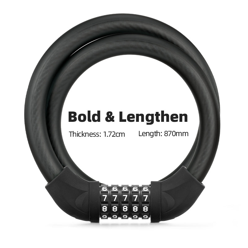 ROCKBROS Bike Lock 5 Digit Cable Lock Lightweight Bicycle Lock Combination Portable Lock