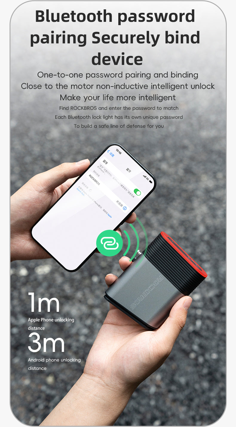 ROCKBROS Smart Bluetooth Bike Lock Light Brake Sensing Saddle Taillight USB-C IPX6 Waterproof