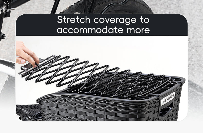 ROCKBROS Rear Shelf Basket Practical Durable Big Capacity Anti-Extrusion Portable Strong Resilience Pet Vegetable Rear Basket Frame Telescopic Cover Commuter Bike MTB