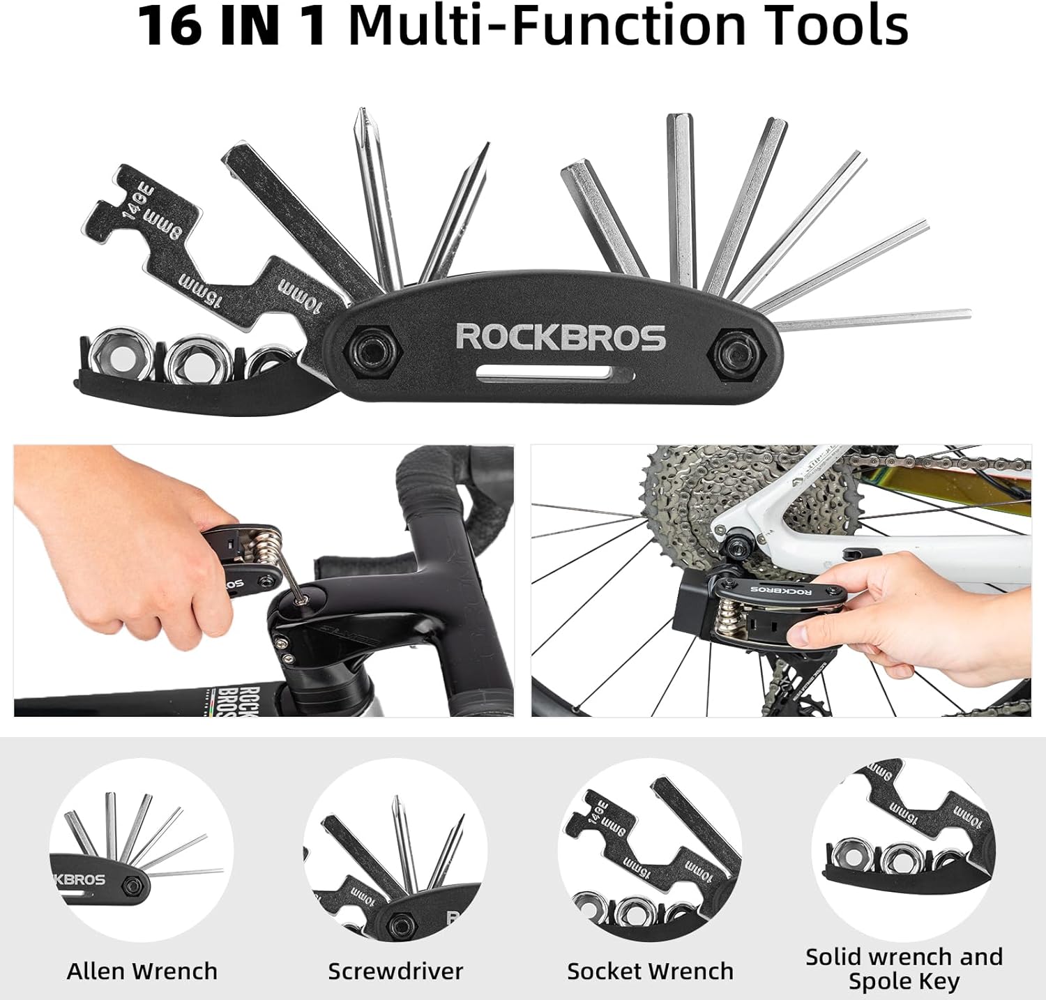 ROCKBROS Bicycle Bike Tire Repair Multi-Tool Kit With Frame Bag