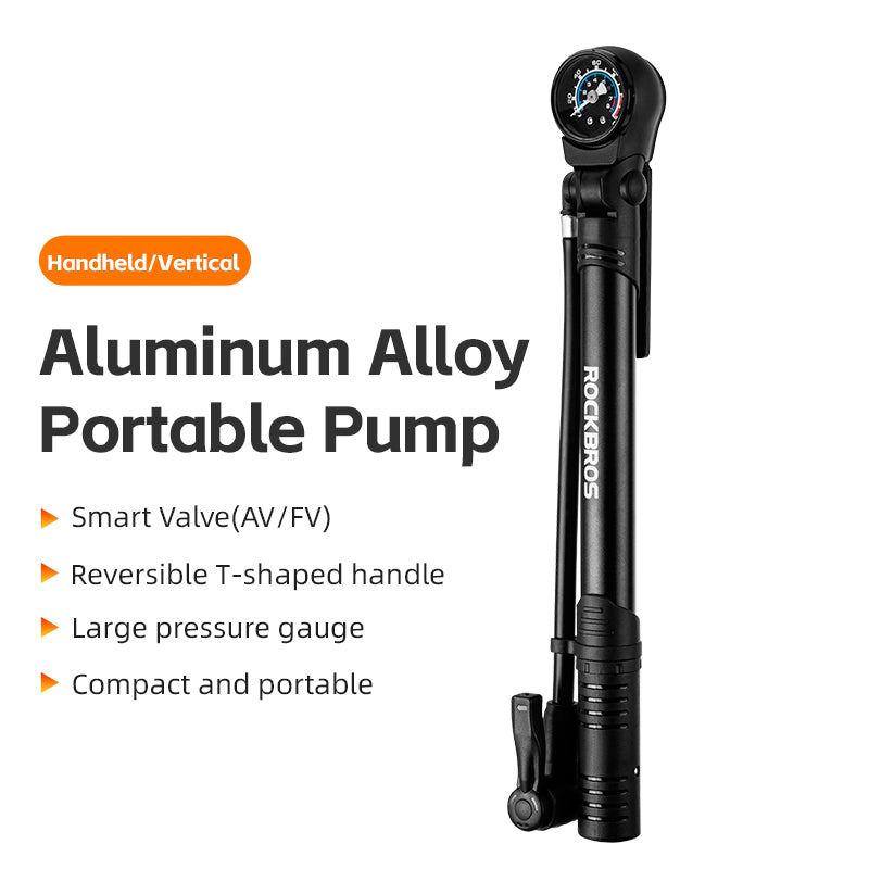 ROCKBROS Bicycle Bike Foot Pump With Gauge 120PSI Presta/Schrader Valve