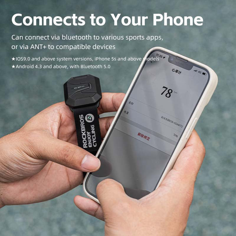 ROCKBROS Bluetooth ANT+ Sports Fitness Arm Heart Rate Monitor IP67 Waterproof