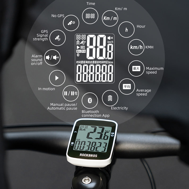 ROCKBROS Bike Cycling GPS Computer Bluetooth Wireless Speedometer IPX7 Waterproof