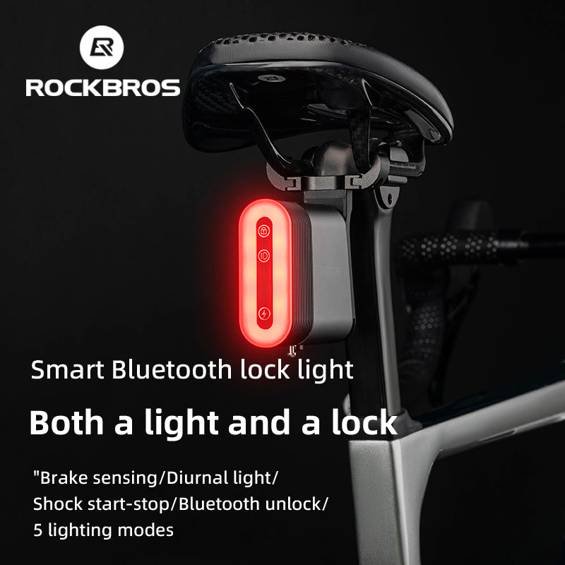 ROCKBROS Smart Bluetooth Bike Lock Light Brake Sensing Saddle Taillight USB-C IPX6 Waterproof