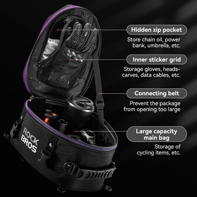 ROCKBROS Motorcycle Motorbike Saddle Seat Tail Bag Backpack Hard Shell 12.5L