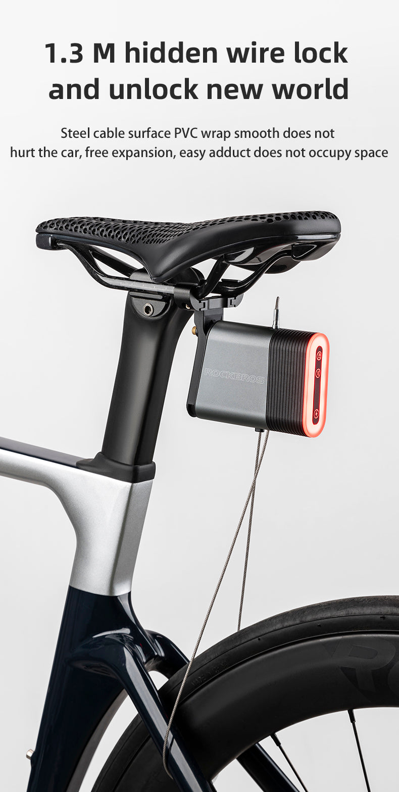 ROCKBROS Smart Bluetooth Bike Lock Light Brake Sensing Saddle Taillight USB-C IPX6 Waterproof