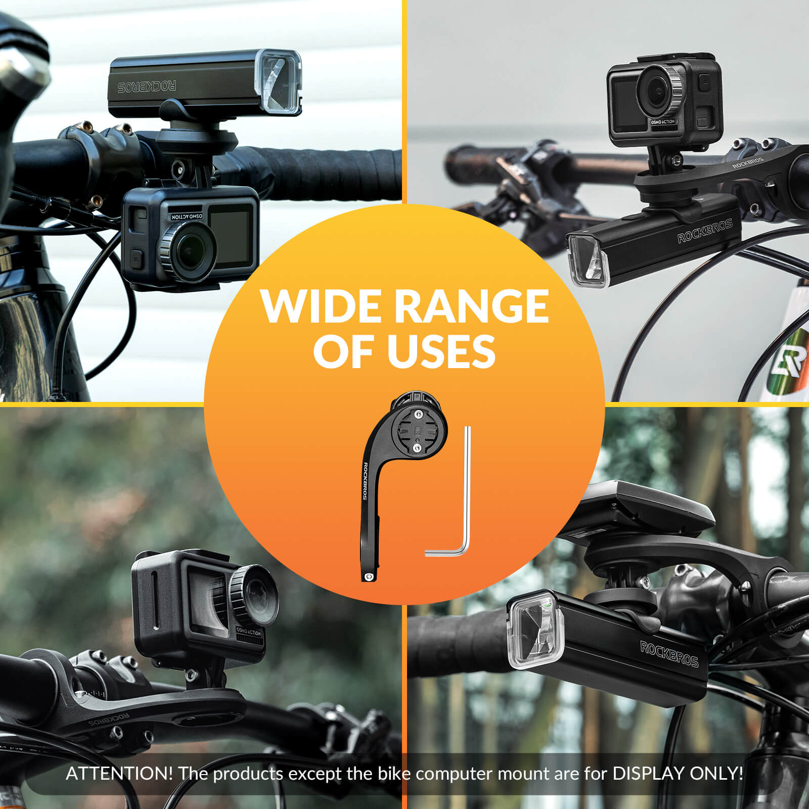 ROCKBROS Bike Computer Mount featuring versatile installation options, durable nylon design, and lightweight construction for easy handling and secure attachment.