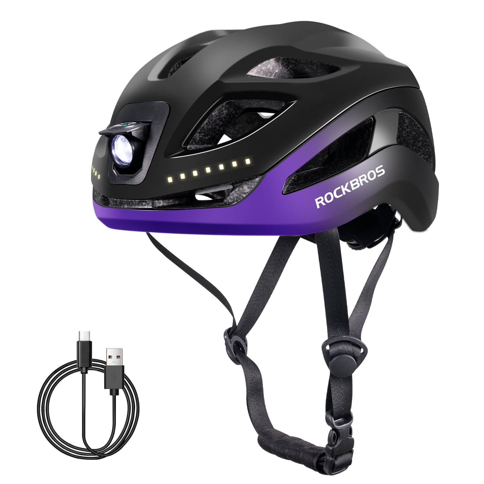 ROCKBROS Cycling Safety Helmet With Warning Lights USB-C Rechargeable