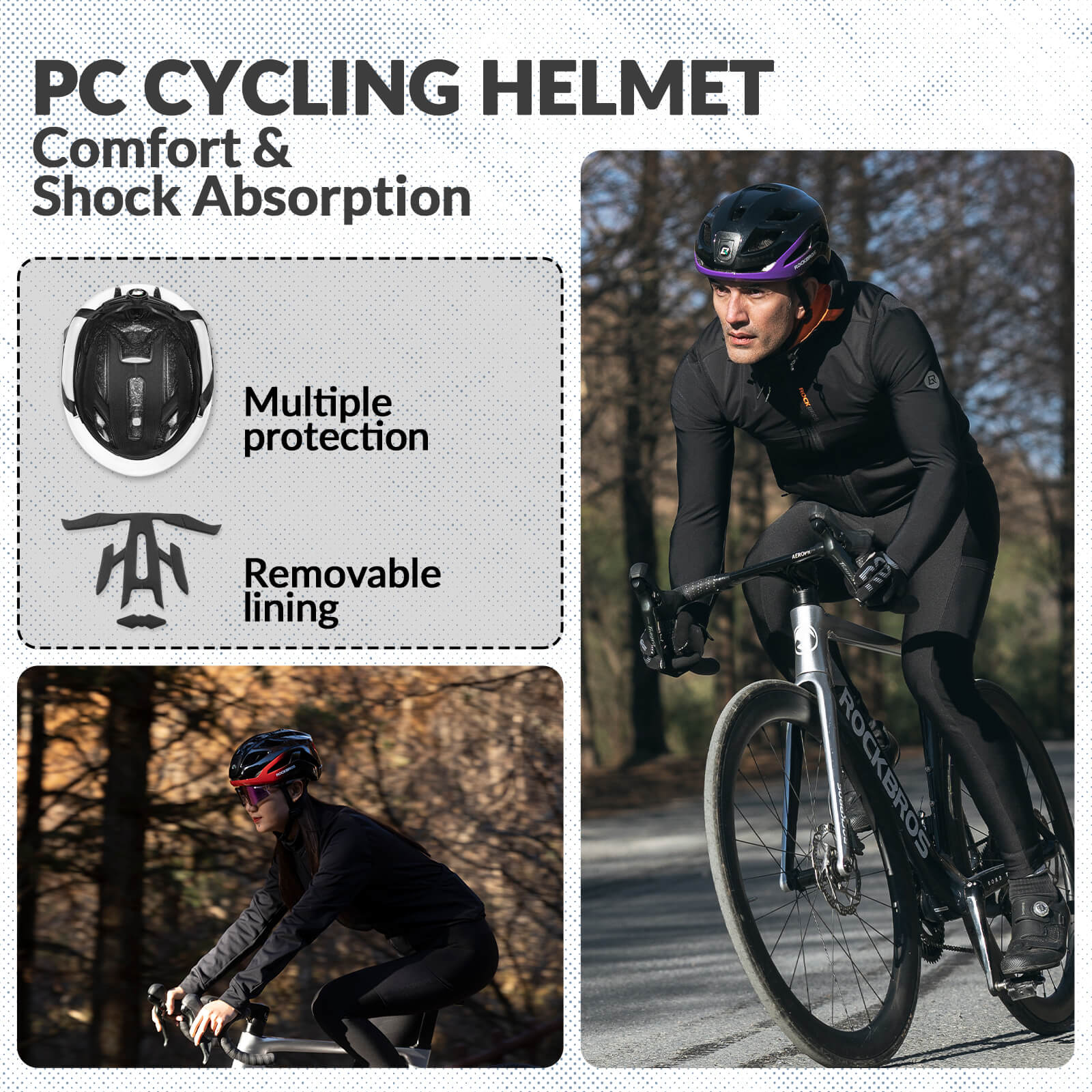 ROCKBROS Cycling Safety Helmet With Warning Lights USB-C Rechargeable