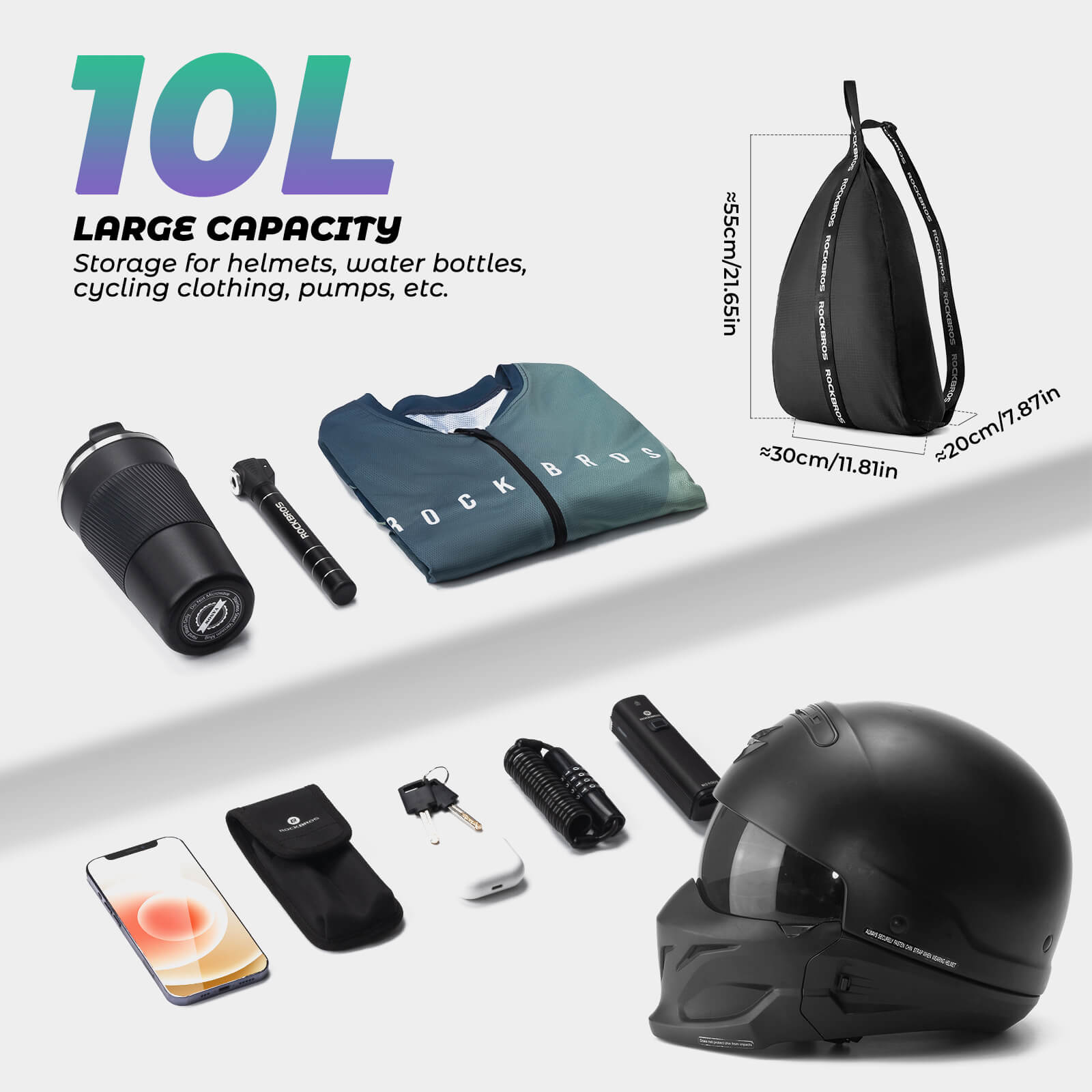 ROCKBROS Helmet Bag with adjustable shoulder strap and reflective features, designed for portability and convenience.