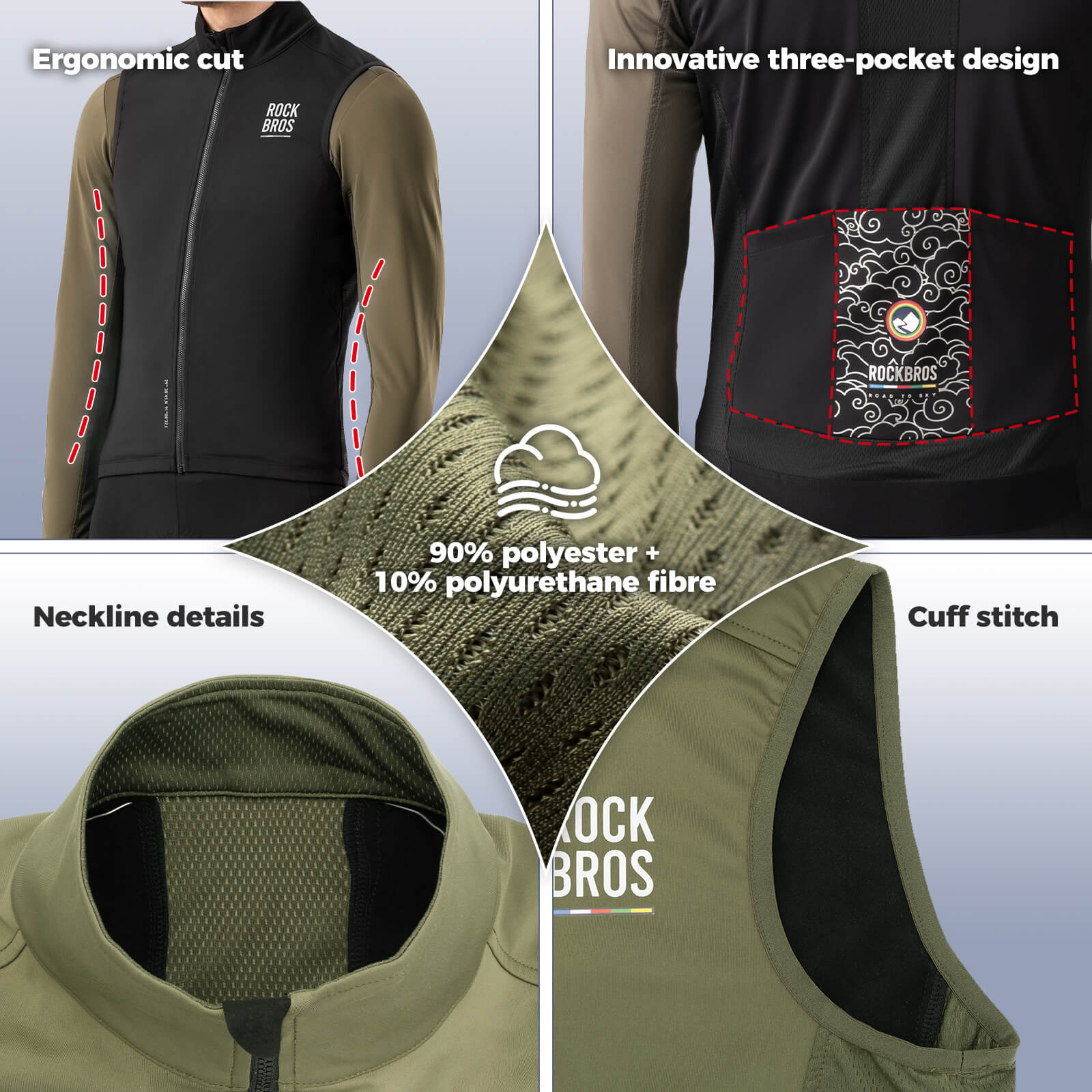 all-groups ROCKBROS Men’s Cycling Vest - Windproof for Spring & Autumn