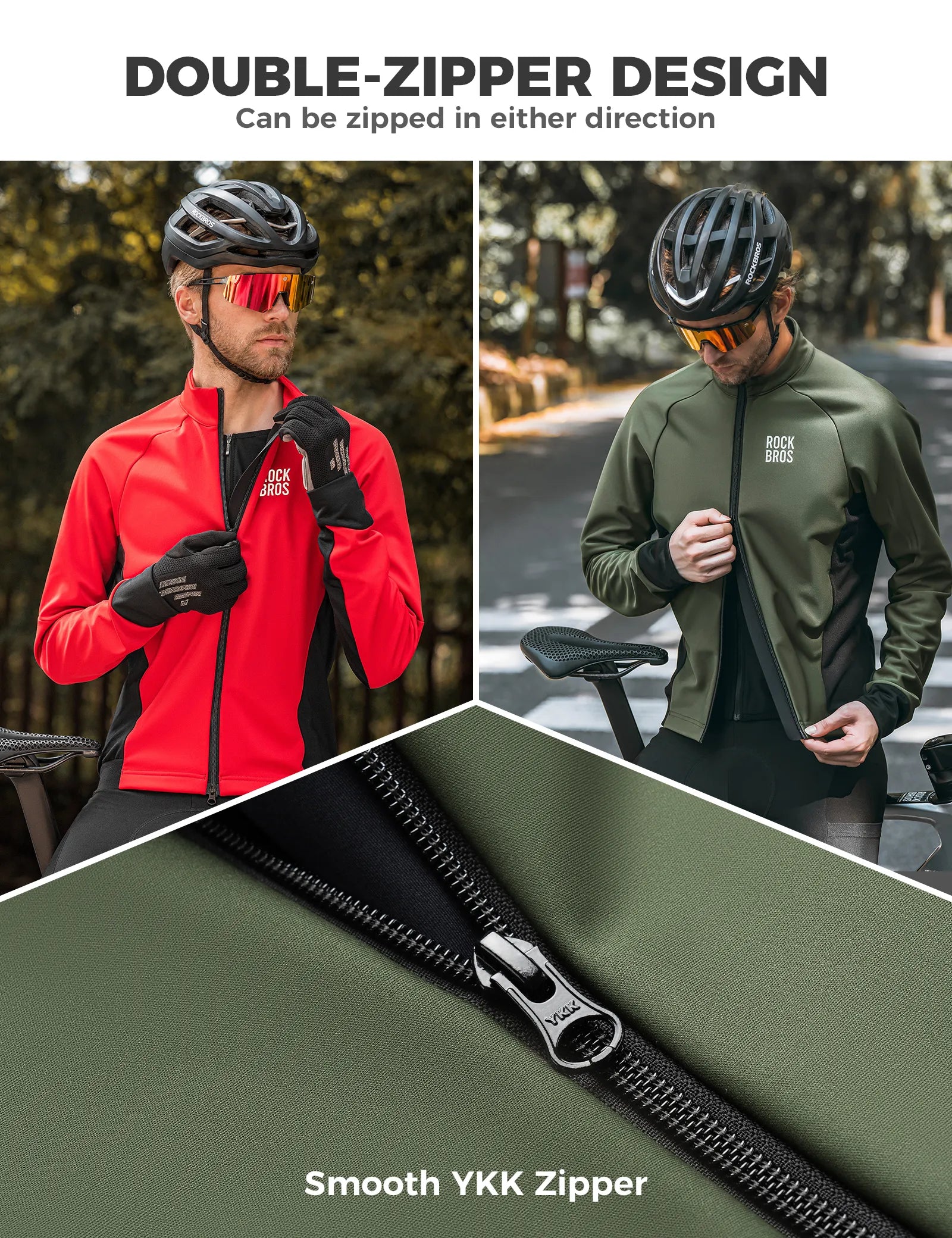 ROCKBROS men's thermal fleece cycling jersey wind-resistant front view