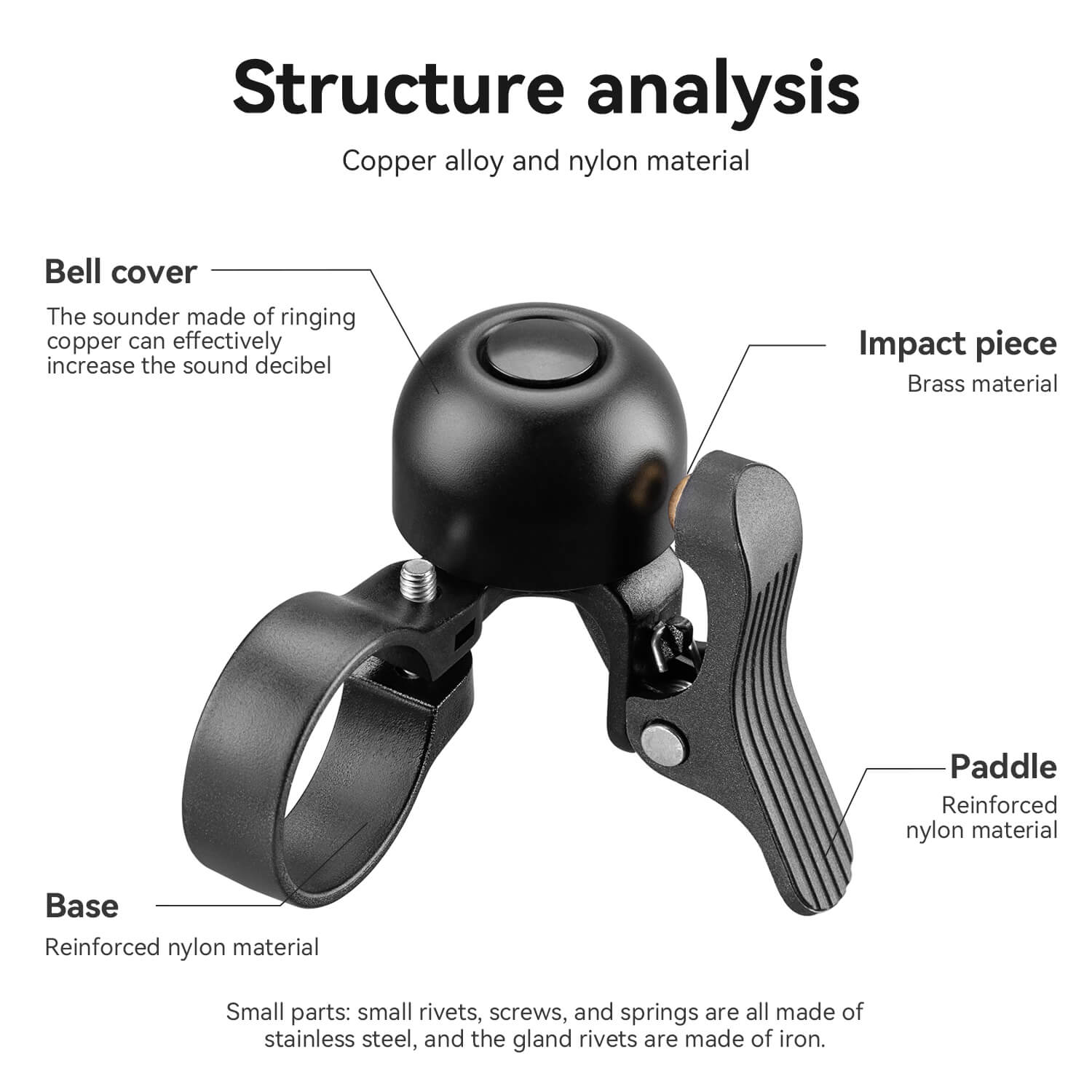 ROCKBROS Road Bike Bell designed for 27-30mm drop bars, featuring a crisp sound, durable construction, and easy installation for enhanced safety during rides.