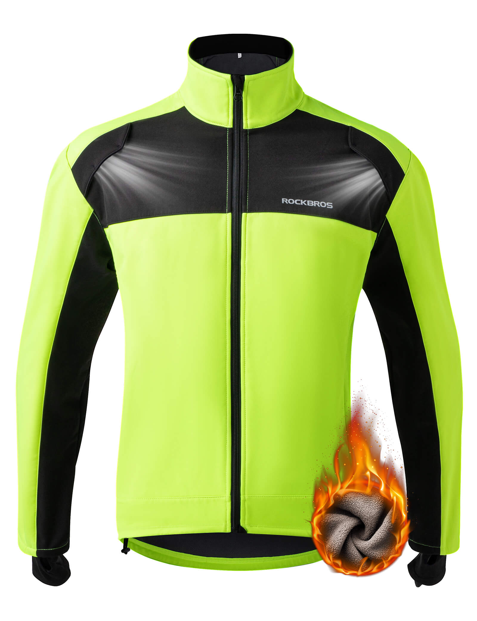ROCKBROS Winter Thermal Cycling Jacket and Pants, featuring high visibility and windproof soft shell design, ideal for outdoor activities like cycling, running, and hiking.