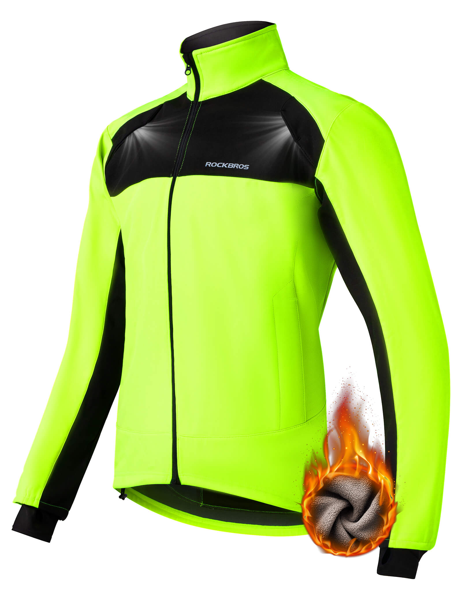 ROCKBROS Winter Thermal Cycling Jacket and Pants, featuring high visibility and windproof soft shell design, ideal for outdoor activities like cycling, running, and hiking.