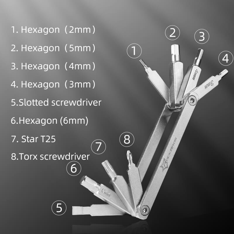 ROCKBROS Foldable Bicycle Multi-Tool Set - Stainless Steel
#Option_8-in-1 Repair Tool