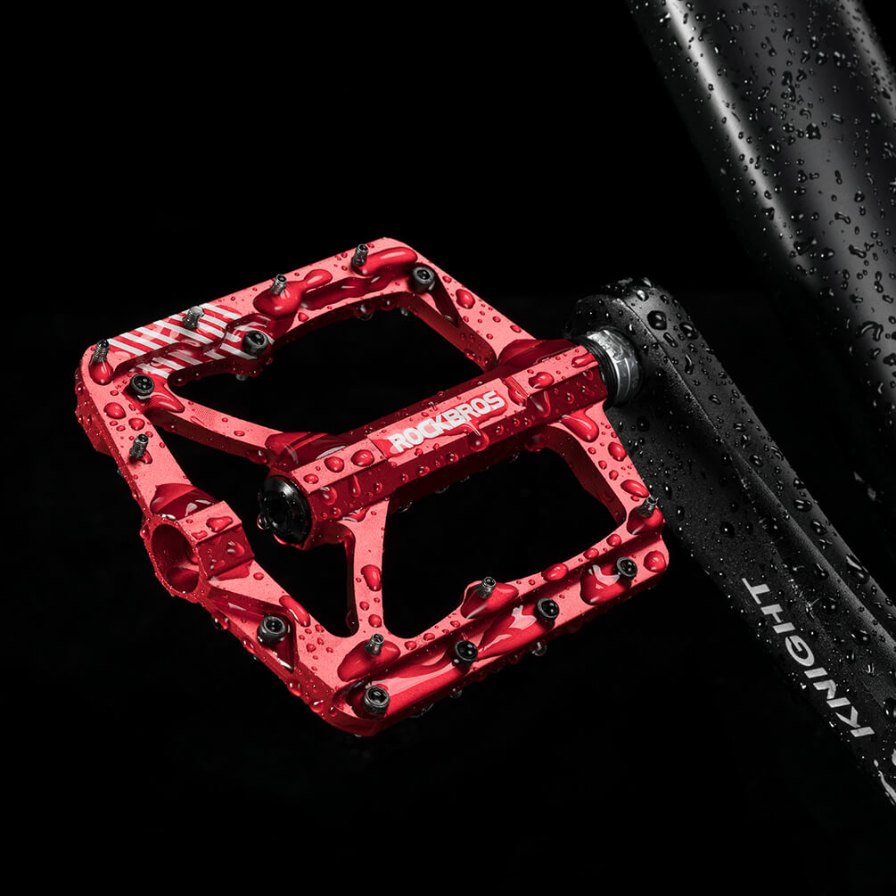 rockbros mountain bike aluminum alloy pedals with bearing, non-slip design
#color_red