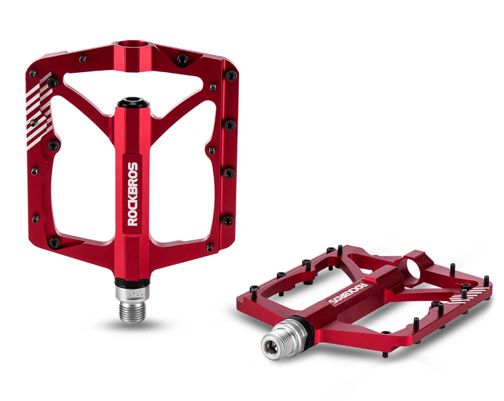 ROCKBROS Mountain Bike Aluminum Alloy Pedals with Bearing, Non-Slip Design Color Red