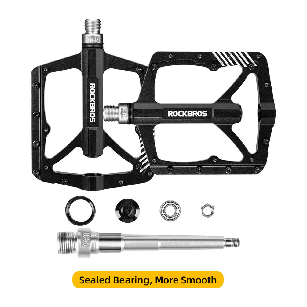 rockbros mountain bike aluminum alloy pedals with bearing, non-slip design
#color_black