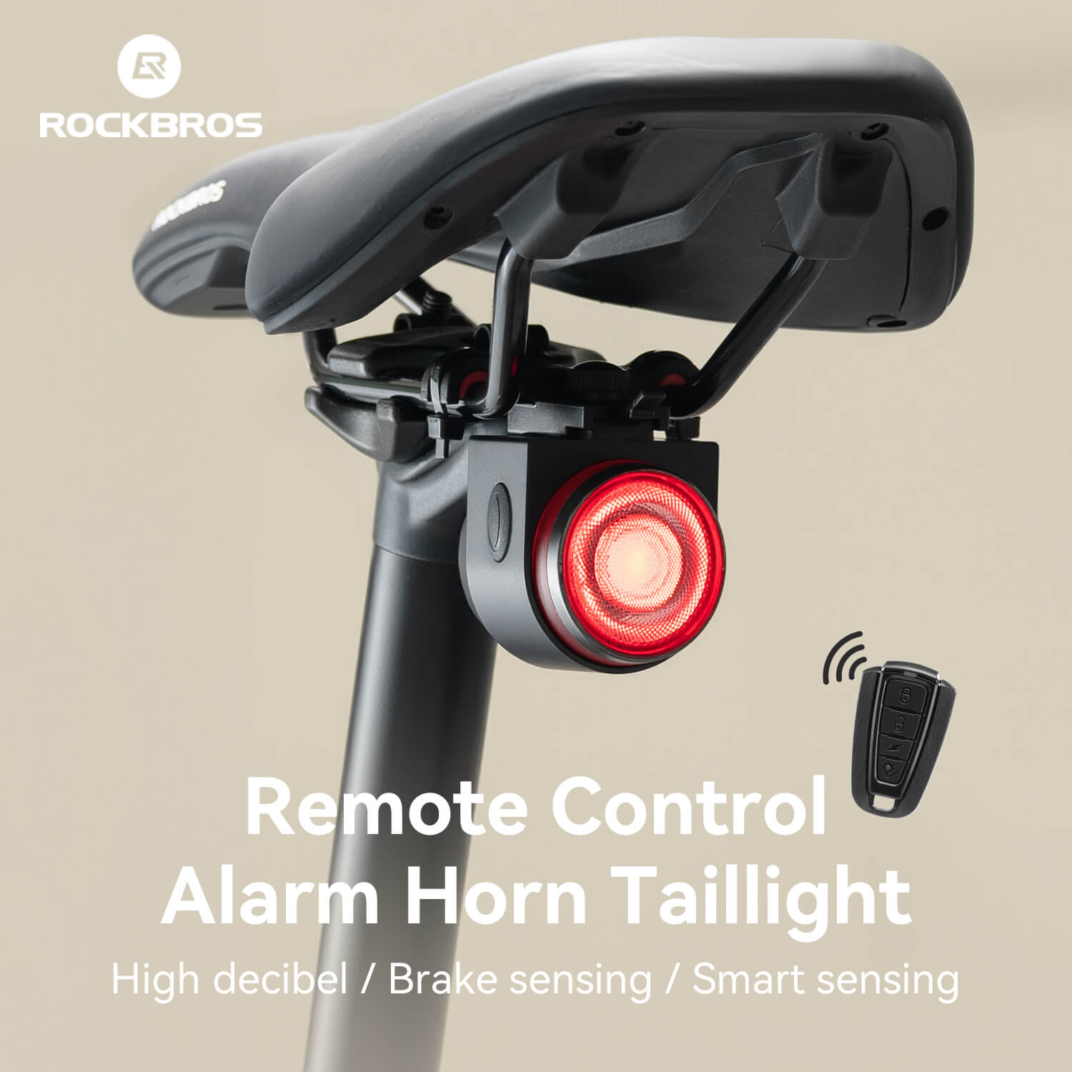 ROCKBROS Wireless Remote Bicycle Tail Light with Alarm and Horn – Anti-Theft Safety Bell