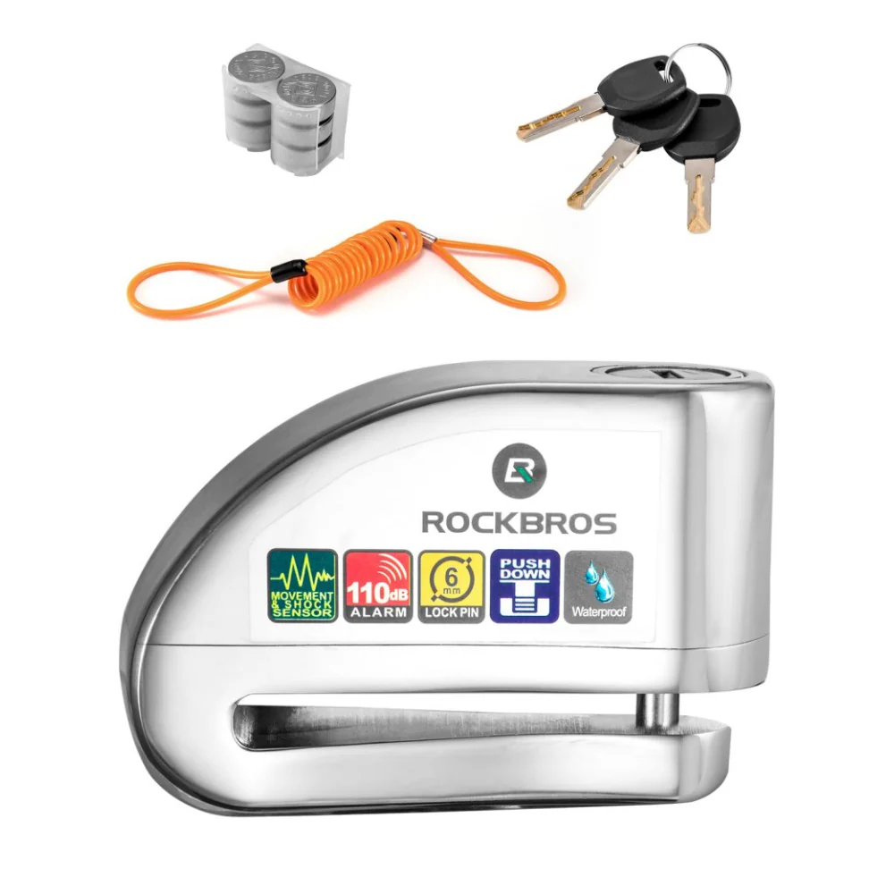 ROCKBROS 110dB Disc Brake Lock with Alarm and Reminder Cable Anti-Th