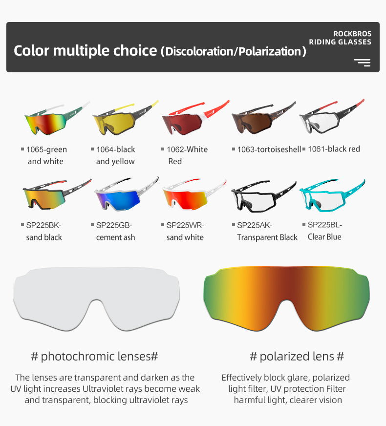 all-groups ROCKBROS Full Frame Photochromic Cycling Sunglasses with UV400 Protection