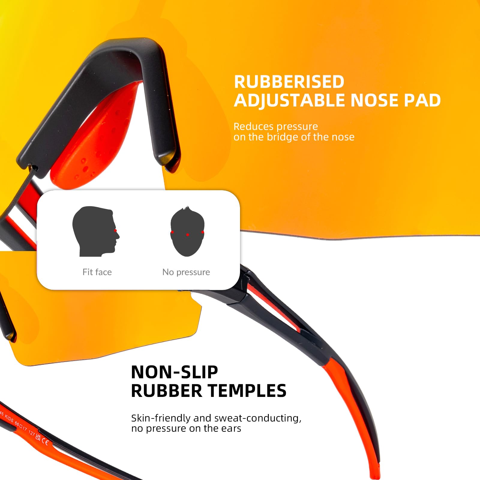 ROCKBROS Polarized Youth Kids UV400 Cycling Sports Sunglasses_Color Black Red