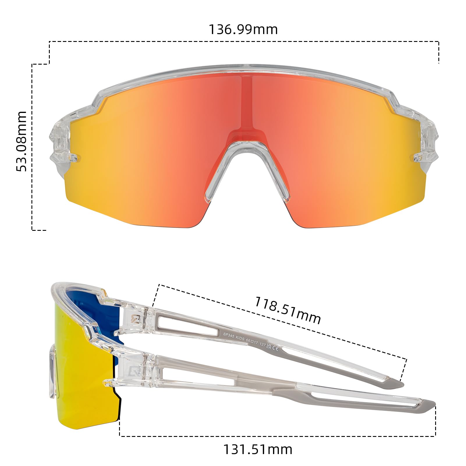 ROCKBROS Polarized Youth Kids UV400 Cycling Sports Sunglasses_Color Grey Red
