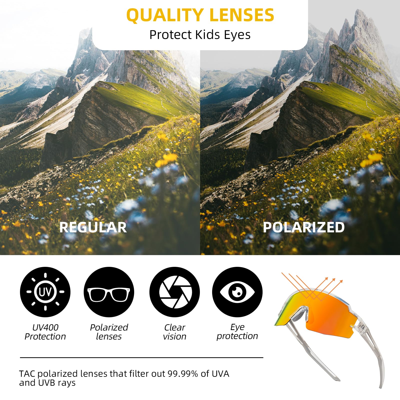 ROCKBROS Polarized Youth Kids UV400 Cycling Sports Sunglasses_Color Grey Red