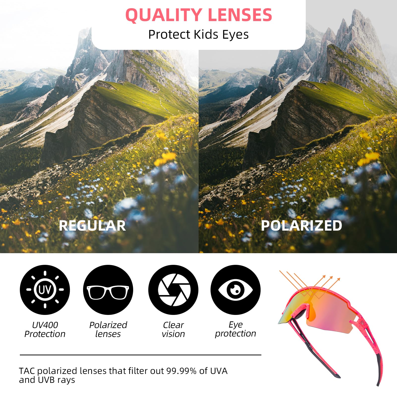 ROCKBROS Polarized Youth Kids UV400 Cycling Sports Sunglasses_Color Pink