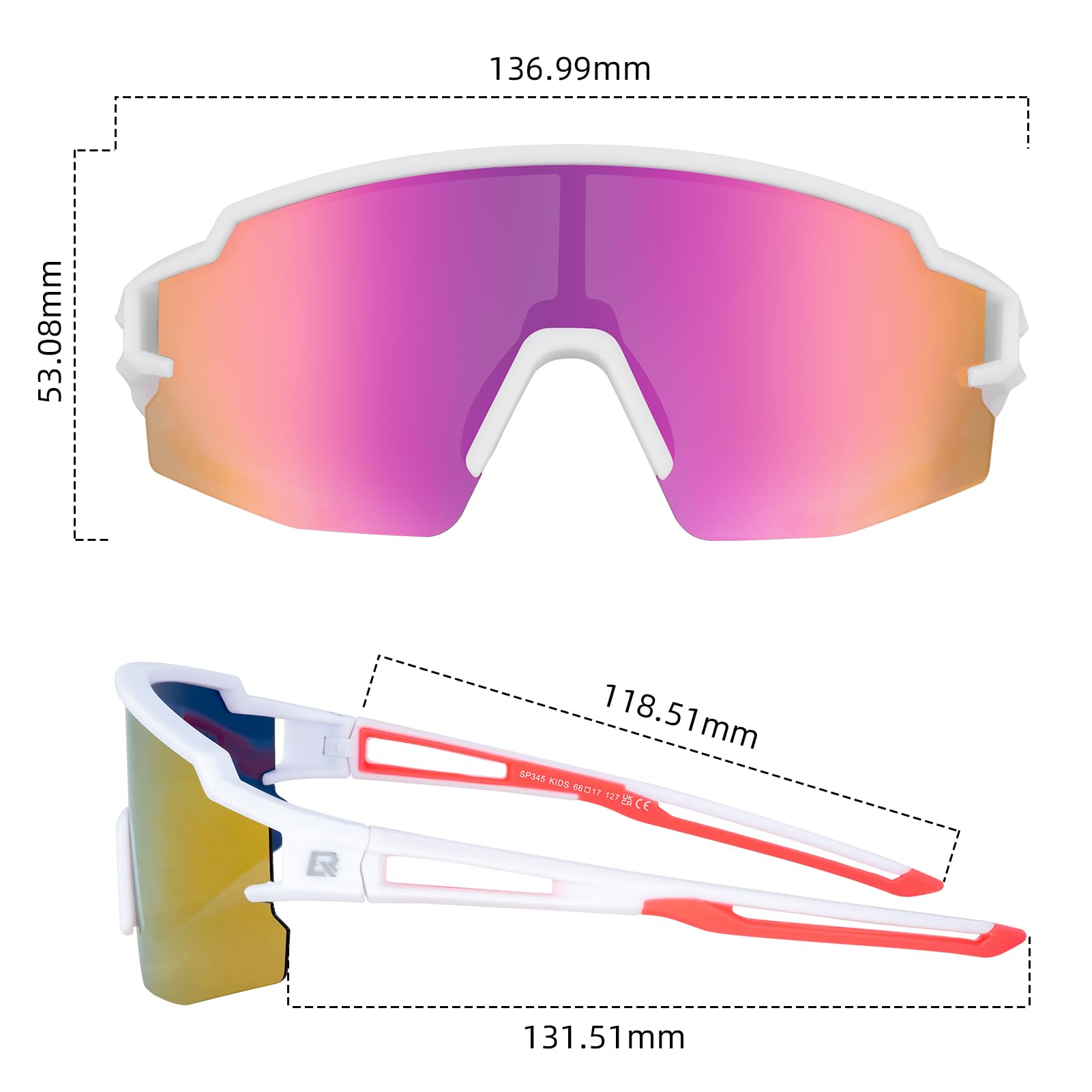 ROCKBROS Polarized Youth Kids UV400 Cycling Sports Sunglasses_Color White Pink