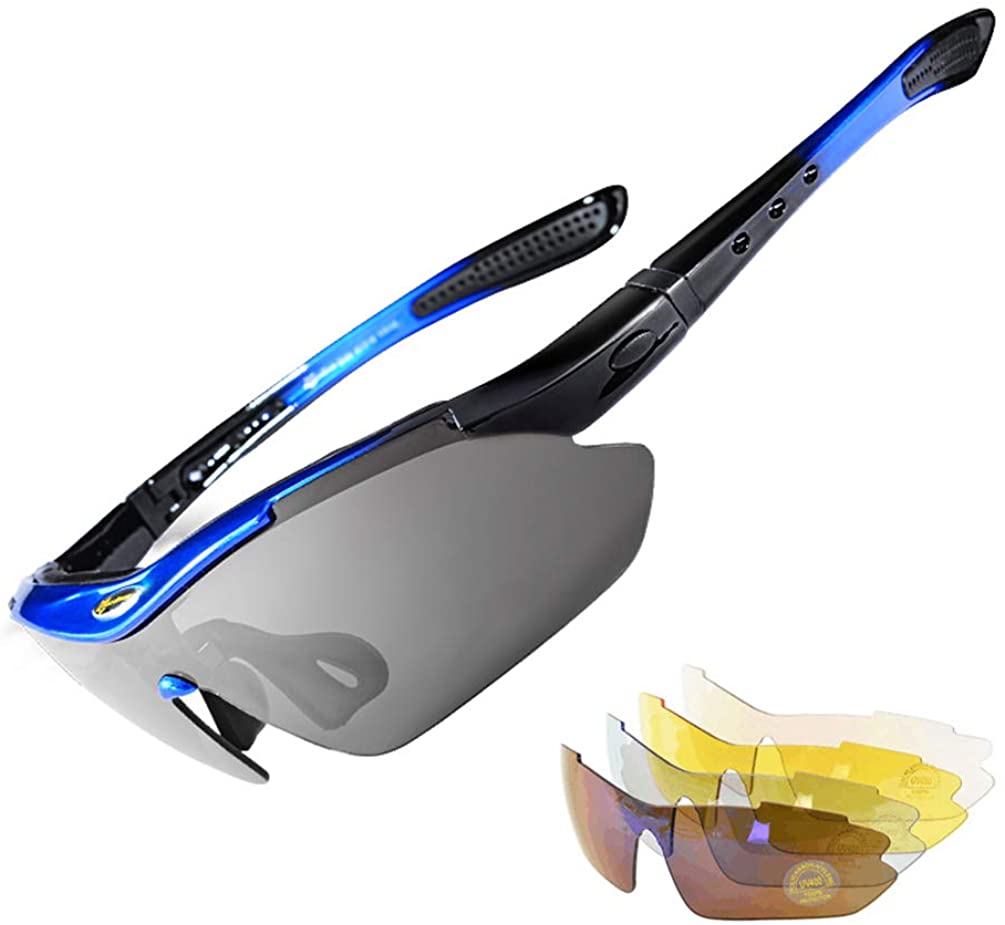 ROCKBROS Slim Polarised Sports Sunglasses With 4 Interchangeable Lens Cycling Glasses UV400#Color_Blue