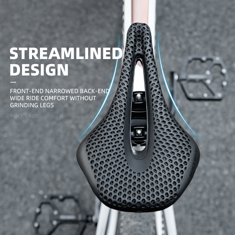 ROCKBROS Ultralight Carbon Fiber Road Racing Saddle - 3D Printed Hollow & Shockproof Design_Style Honeycomb Pattern