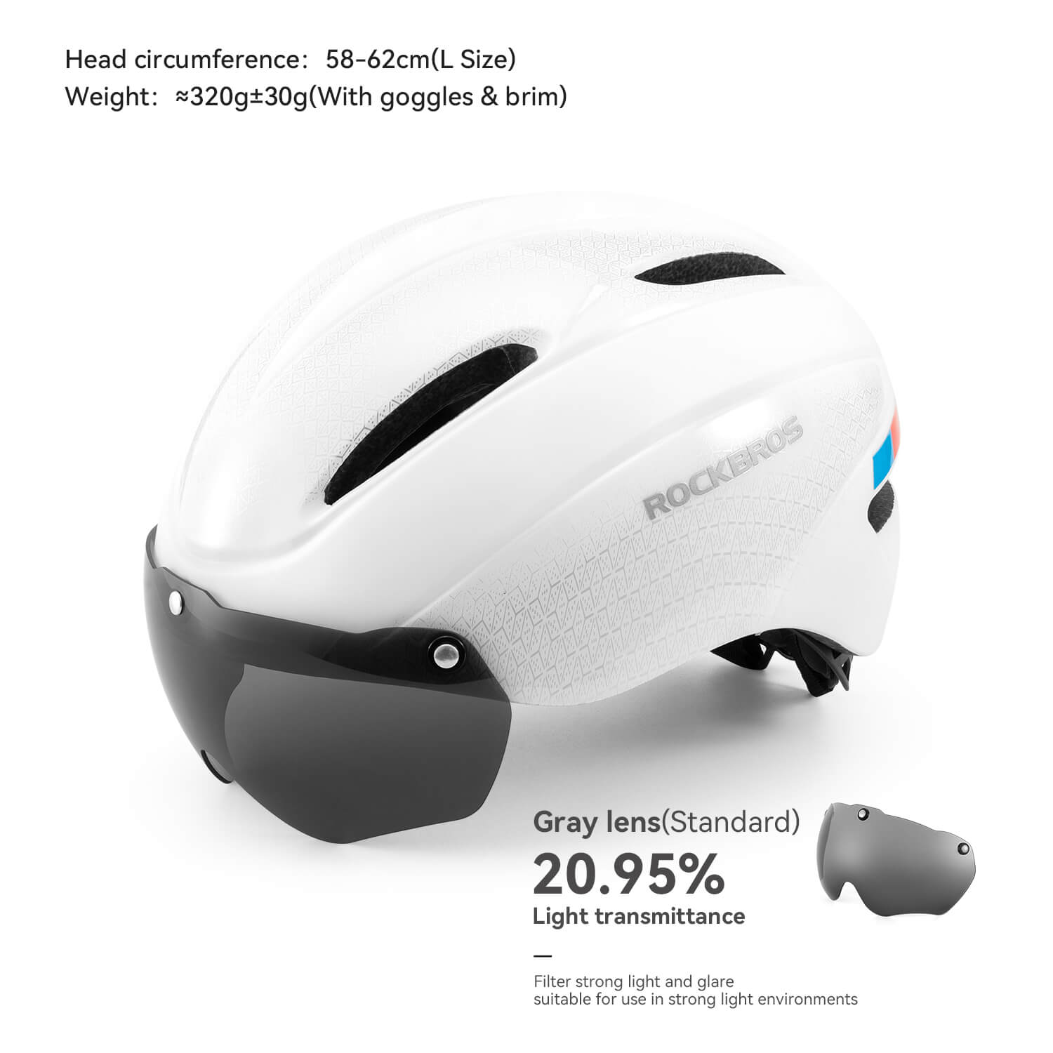 ROCKBROS Ultralight Magnetic Goggles Rear Light Cycling Helmet Color White