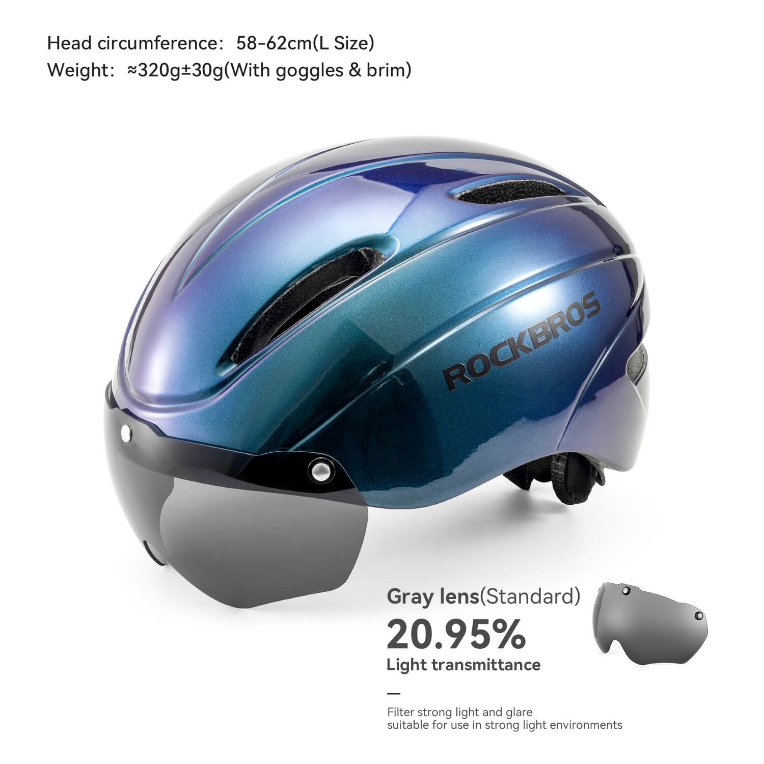 ROCKBROS Ultralight Magnetic Goggles Rear Light Cycling Helmet Color Blue