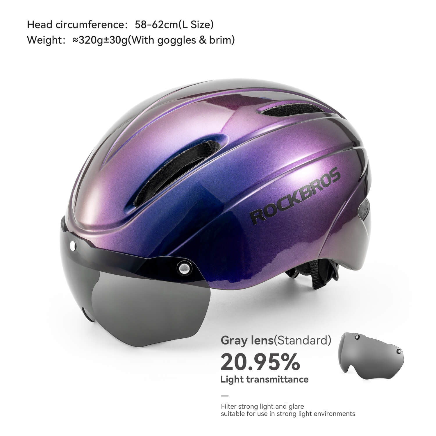 ROCKBROS Ultralight Magnetic Goggles Rear Light Cycling Helmet Color Purple