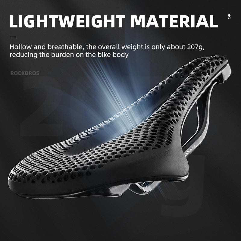 ROCKBROS Ultralight Carbon Fiber Road Racing Saddle - 3D Printed Hollow & Shockproof Design Style Honeycomb Pattern