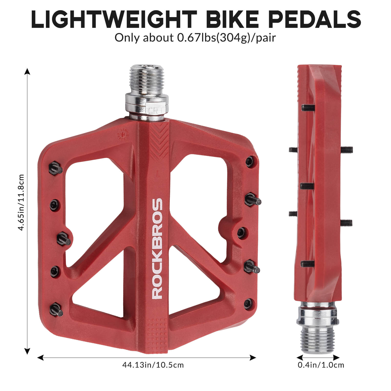 Wide platform composite pedals for comfortable long rides.
#color_red