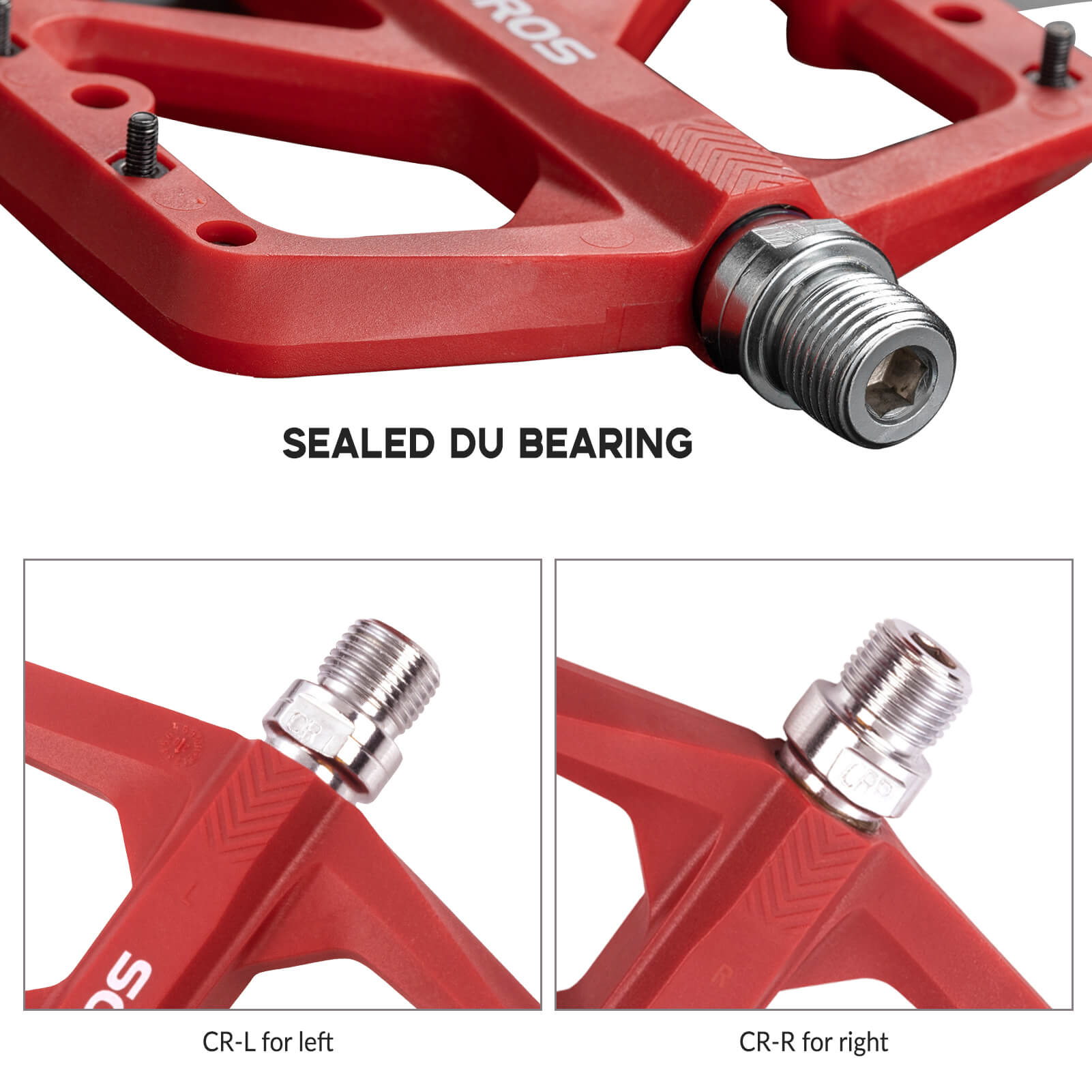 Wide platform composite pedals for comfortable long rides.
#color_red