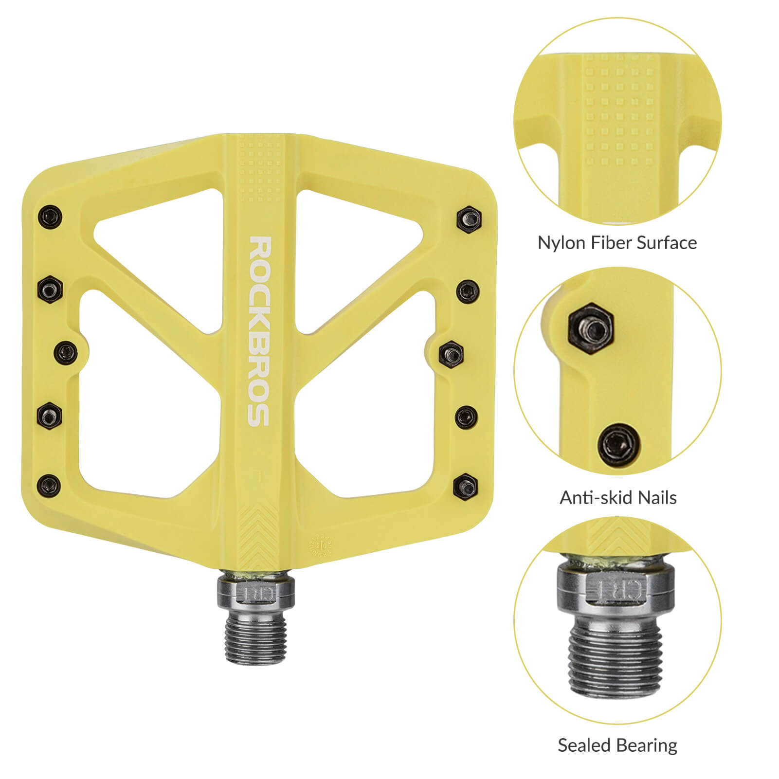 Wide platform composite pedals for comfortable long rides.
#color_yellow