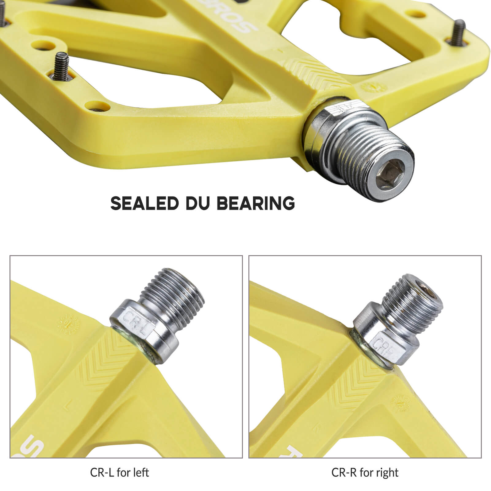 Wide platform composite pedals for comfortable long rides.
#color_yellow