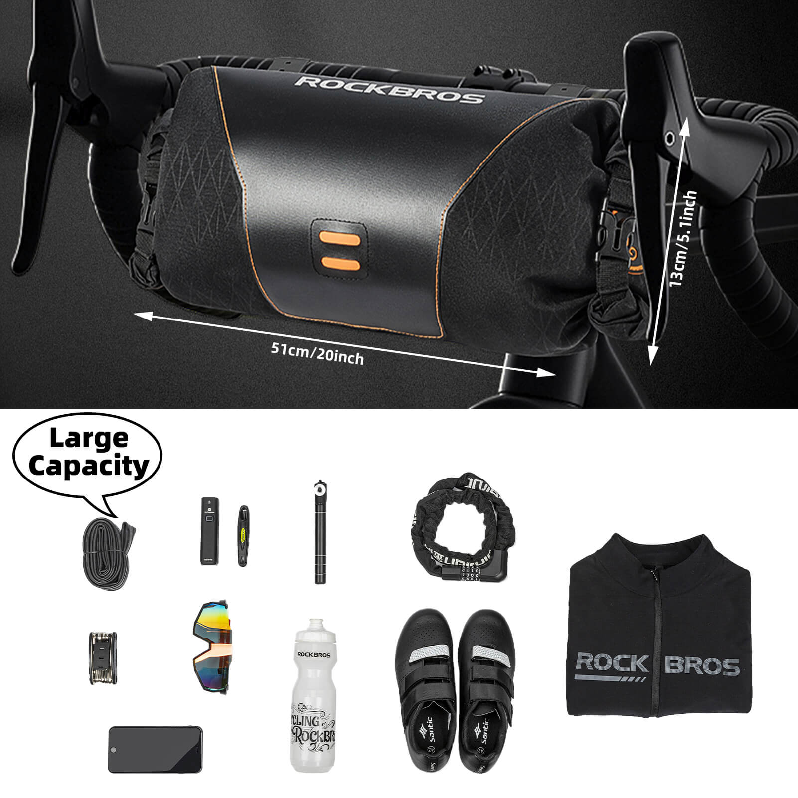 AquaGuard waterproof handlebar bag 2L showing dual side openings