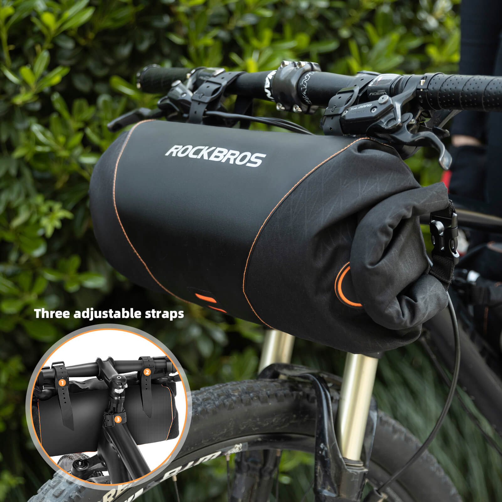 AquaGuard waterproof handlebar bag 2L showing dual side openings